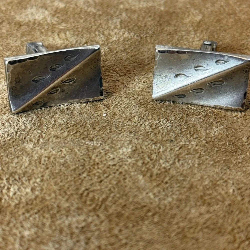 Swank Cufflinks Mens Sterling Silver Mid Century Modern Textured